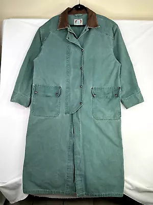 Australian Outback Collection Canvas Long Coat Mens L Duster Trench Green Brown • $40.80