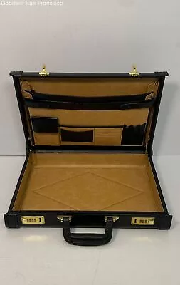 Vintage Leather Briefcase Carry On Travel Luggage With Combination Lock Black • $29.99