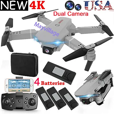 4k HD Wide Angle Dual Camera Rc Drone Foldable FPV WiFi Quadcopter + 4 Batteries • $47.99