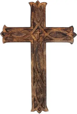 Indus Lifespace Wooden Wall Hanging Cross Handmade Antique Design - Rustic Look • £9.93