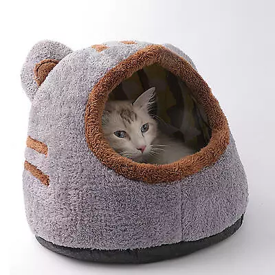 Cat Bed Cave Round Plush Fluffy Hooded Cat Bed Self Warming Pet Puppy Kitten Bed • £23.19