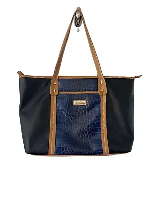 Marc Fisher Black & Blue Vegan Leather Crocodile Shoulder Bag Purse   • $21.83