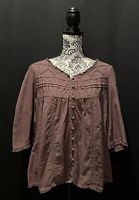 Nine West Vintage America - Brown 3/4 Sleeve Button Up Henley Blouse - Size S • $13
