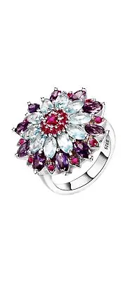 925 Sterling Solid Silver Ladies Ruby /Amethyst Ring - Size R1/2. - 7.25 Grams • £19.49