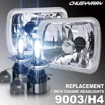 7X6 Crystal Clear Glass Lens Metal Headlight H4 Halogen Light Bulbs Headlamp • $83.99