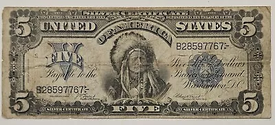 Rare 1899 Large $5 Dollar Indian Chief Silver Certificate A Must Have Note. • $465