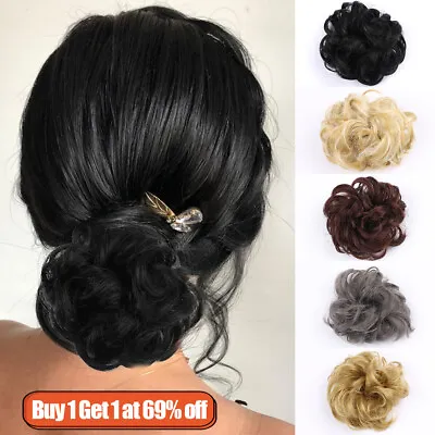 Curly Messy Hair Bun Piece Updo Scrunchie Fake Natural Bobble Hair Extensions • £3.05