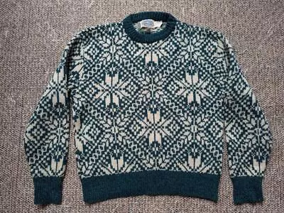 Vintage USA Made WOOL Knit Sweater XL Green SNOWFLAKE Aspen Ski Holiday • $19.95