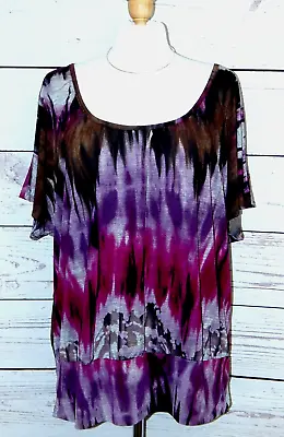 AB STUDIO Size XL Multicolor Tie Dye Look Short Sleeve W/ Strappy Back Knit Top • $9