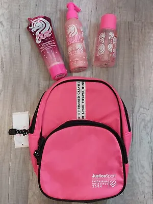 NWT Justice Girls Bright Pink Mini Backpack & Spray Lotion  Body Wash Gift Set • $24