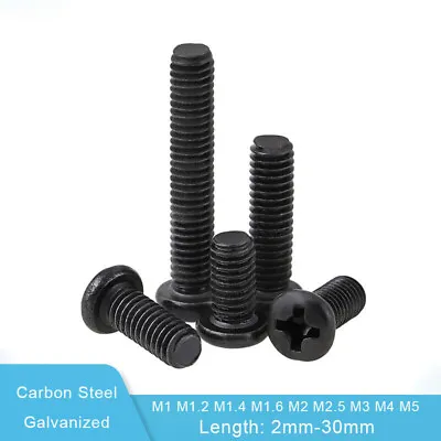 M1 M1.2 M1.4/M1.6-M5 Black Phillips Pan Head Machine Screws Mini Bolt Galvanized • £75.11