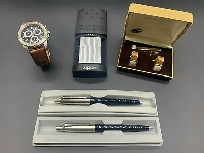 Nice Gent Gift Set -Accurist Watch Cufflinks Parker Jotter Pen & Zippo Lighter • £167