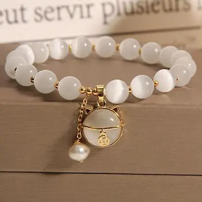 Lucky Moonstone Beads Cat Bracelet Attracting Wealth Women Jewelry Gift New • $1.34