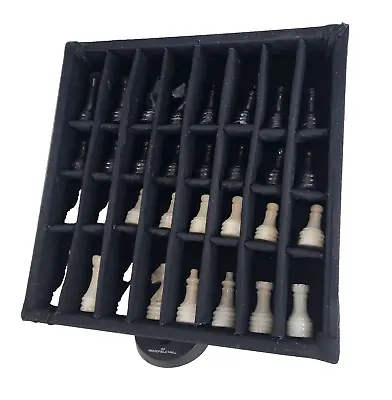 Marble Chess Pieces With Storage Tray Inert Black & White Premium Quality New • $49.95