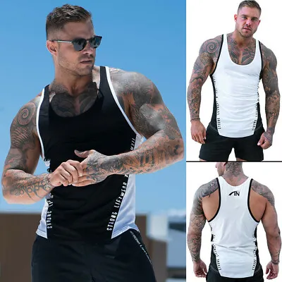 £9.99 • Buy Men's Gym Vest Racerback Bodybuilding Muscle Tank Top Workout Fitness Singlets