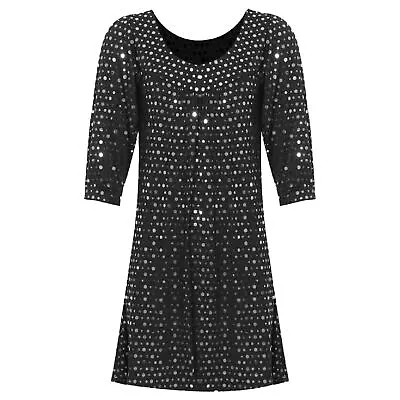 £15.49 • Buy Womens Gypsy Smocked Shiny Polka Dot Sequin Top 3/4 Sleeve Plus Size Tunic Shirt