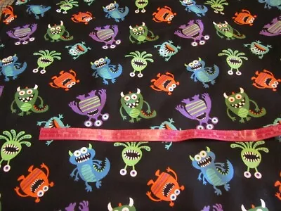 Black With Multicolored Monsters Cotton Fabric BTY • $11