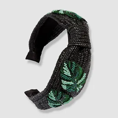 $96 L. Erickson Women Black Riviera Monstera Leaf Straw Hair Band Headband • $30.78