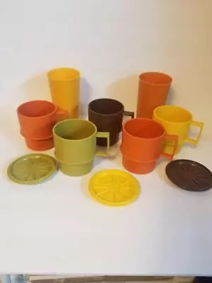 Vintage Lot Tupperware 5 Coffee Cups 2 Tumblers Harvest Colors 70's #1312 #873 • $18.99