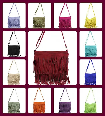  Ladies Leather Tassle Fringed Layers Crossbody Women Stylish Shoulder Bags FR12 • £26.49