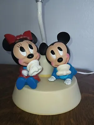 Vintage Baby Mickey & Minnie Mouse 11  Plastic Desk Nursery Lamp - Walt Disney • $16