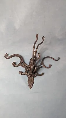 🪝Vntg Cast Iron Victorian Folding Hat Coat Rack 15 Wall Hooks Swivel Swing Arm • $16.08