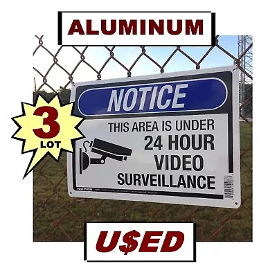 3 LARGE USED Warning Store Home Security Cameras 10x14 METAL Yard Signs • $21.95