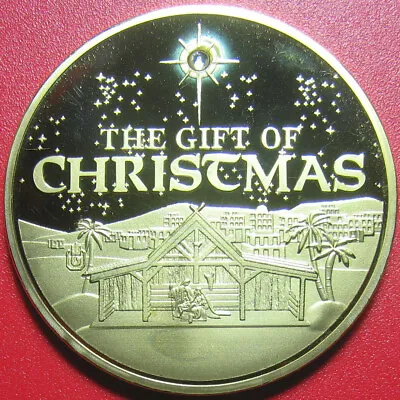 BIRTH OF CHRIST CHRISTMAS 24KT GOLD PLATD MEDAL NORTH STAR SWAROVSKI (no Silver) • $29.99