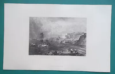 MALTA La Valetta Harbor - C1860 Antique Print Engraving • $24