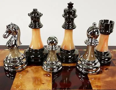 Staunton Chrome & Black Chrome Chess Men Set Weighted Pro Plastic - NO BOARD • $90