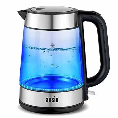 ANSIO Electric Kettle Glass Kettle 1.7L Cordless 2200W Removable Filter - USED • £14.98