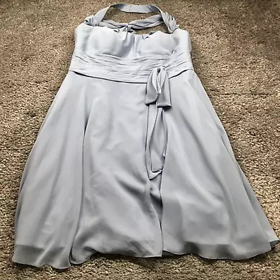 Azazie Womens Evening Dress Sz C US 10 Blue Gray Halter Tie-Waist Lined NWOT • $34.99