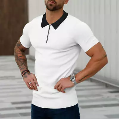Men's Fashion Casual Patchwork Contrast Color Polo Shirt Short Sleeve • $27.53