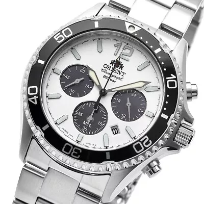 ORIENT Mako RN-TX0203S Chronograph Solar Watch Panda Dial White Black 42.8mm • $226.21