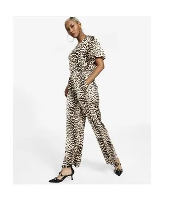 INC Jumpsuit Animal-Print Flutter-Sleeve Large NWT Created For Macy's -Free Ship • $44.80