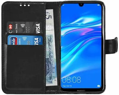 Huawei Y7 2019 Premium Leather Wallet Flip Cover Pouch Book • £3.99