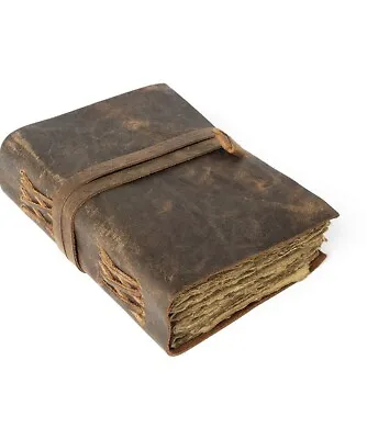 Vintage Leather Journal Handmade Antique Deckle Edge Paper Leather Sketchbook • $38.99