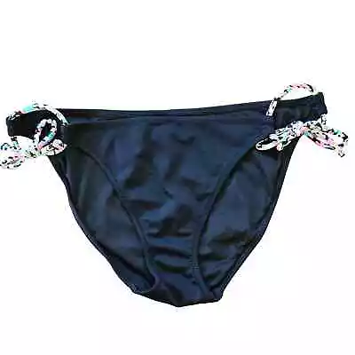 Victoria’s Secret Swim Black Bikini Bottom Size S Multicolor Side Tie Accent EUC • $22