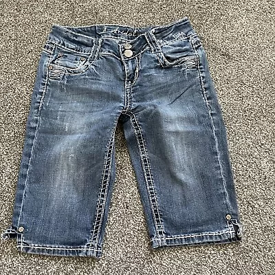 La Idol Girls Women’s Jean Bermuda Shorts Size 3 Waist 28/12 Triangular Pockets • $16