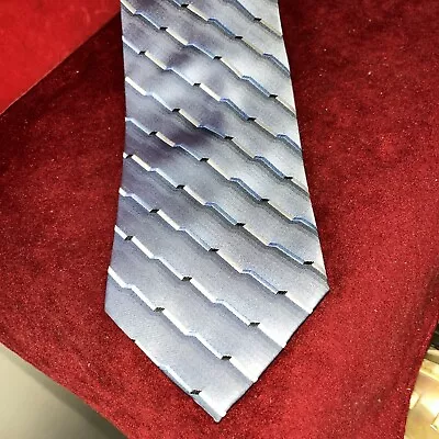 VTG Martin Wong SCREENPLAY Silk Necktie Tie 58  X 4  Blue White Black Geometric • $5.95
