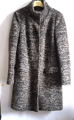 Monton Stylish Animal Print  A-Shape Coat 67% Wool Snaps Flap Pocket Eur 36 R • $43