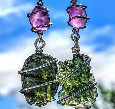 MOLDAVITE & AURALITE 23 Necklace. GENUINE Tektite Crystal 925 Pendant Meteoorite • $128