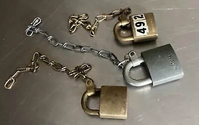 3 Vintage Padlocks - 2 Brass - US Waterbury- Military- No Keys- Lot Of 3 • $19.96