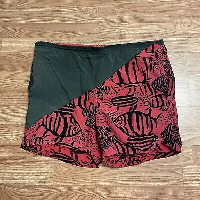 Vintage Dash Men’s Swim Trunks Large Shorts Red Black 100% Nylon Fish Board Line • $14.99