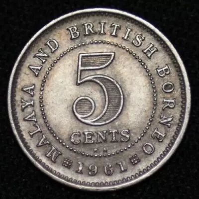 MALAYA & BRITISH BORNEO ~ 1961 KN ~ 5 Cents ~ Quality Coin ☘️ T - #609 ☘️ • $2.99