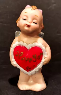 Vintage Japan  I Love You  Kewpie Baby Figurine Heart Valentine Eyes Closed Kiss • $54.95