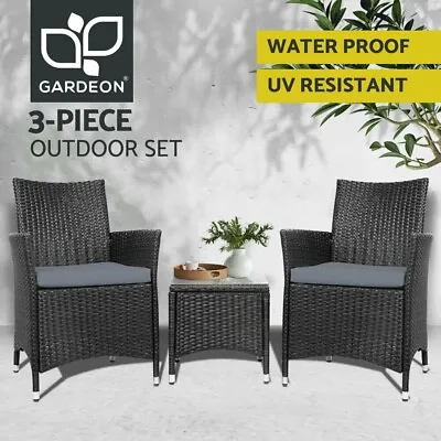 $210.29 • Buy Gardeon Patio Furniture 3 Piece Outdoor Setting Bistro Set Chair Table Wicker