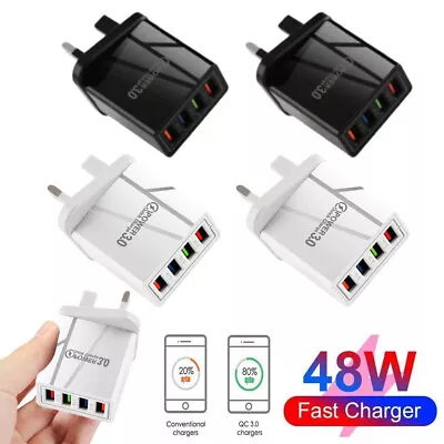 4 Multi Port Fast Quick Charge USB Hub Mains Wall Charger Adapter UK Plug • £7.29