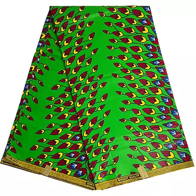 Ankara African Wax Fabric Cotton Yards Ankara Sewing Material Green Yellow Red • £15.28