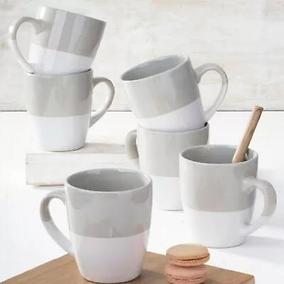 Set Of 6 Mugs Stoneware Grey Cups Hot Drink Tea Coffee Latte Espresso Cappuccino • £29.95